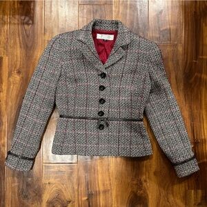 Tahari Black and White Patterned Blazer with Red Lining